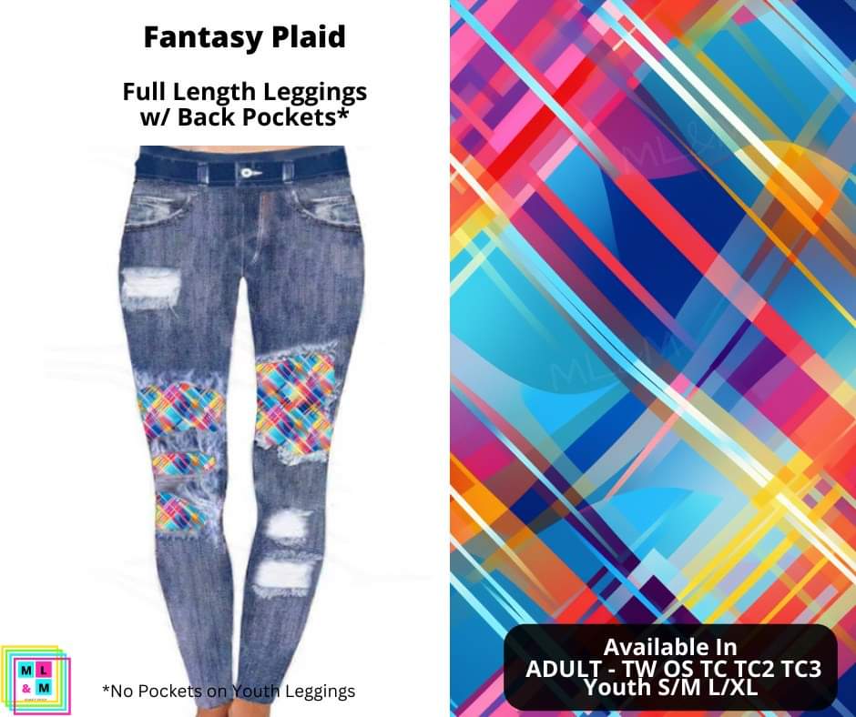 Fantasy Plaid Faux Denim Full Length Peekaboo Leggings