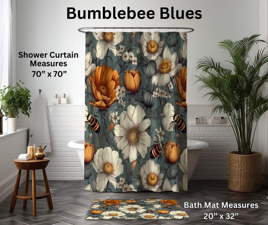 Bumblebee Blues Custom Shower Curtain and/or Bath Mat