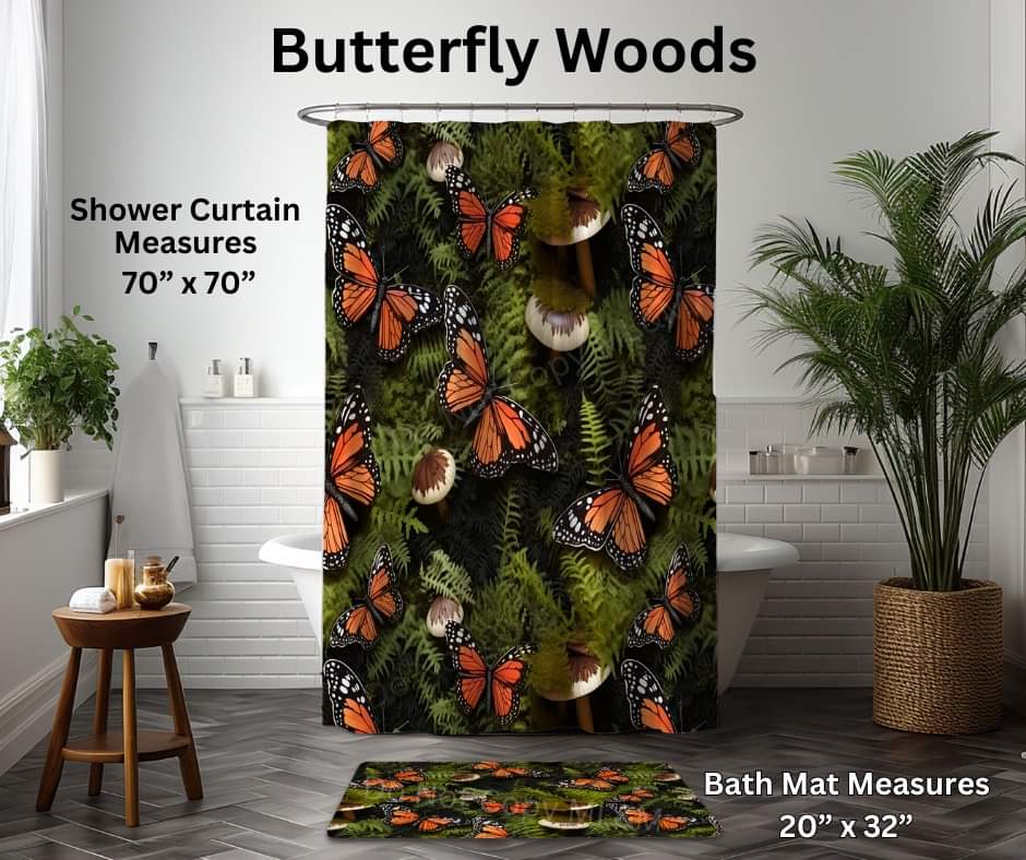 Butterfly Woods Custom Shower Curtain and/or Bath Mat