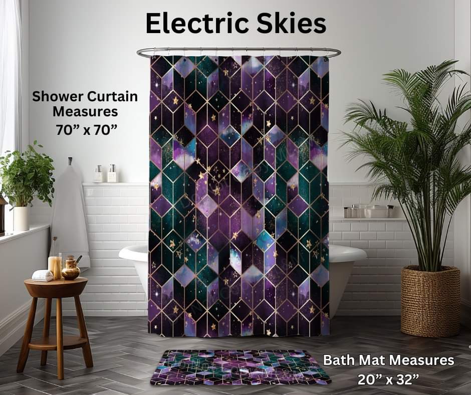 Electric Skies Custom Shower Curtain and/or Bath Mat