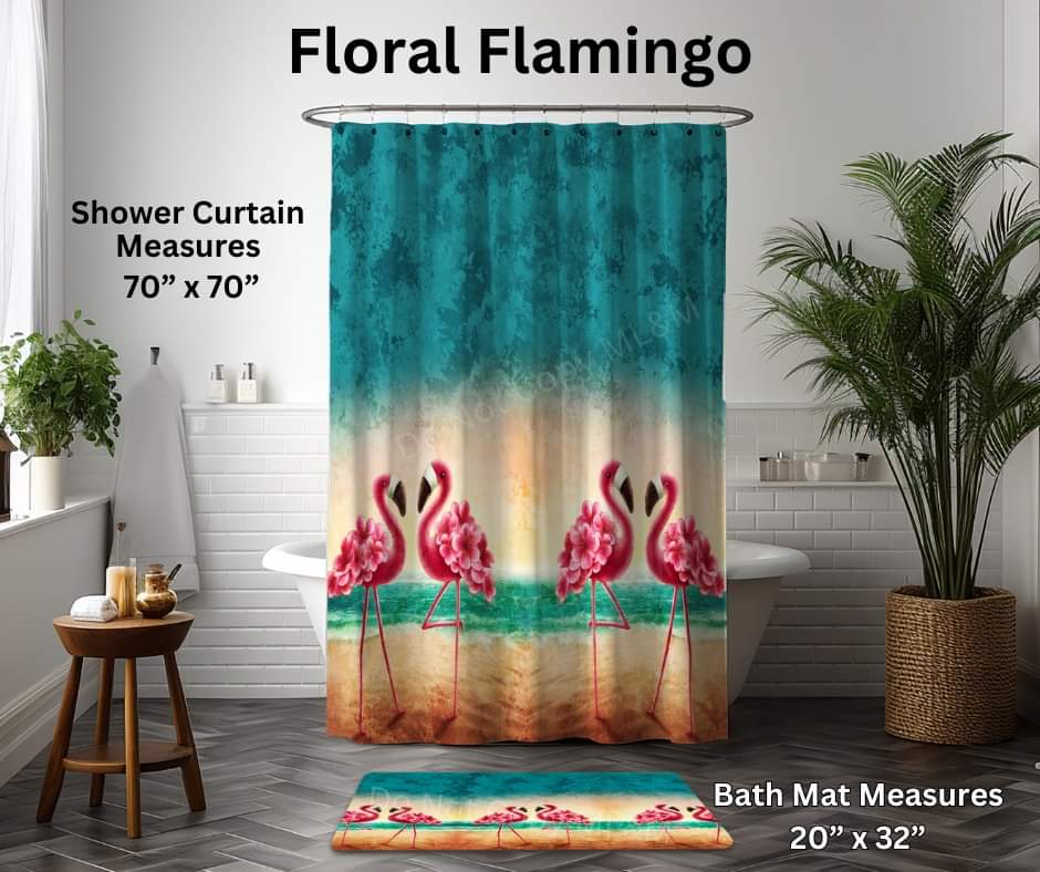 Floral Flamingo Custom Shower Curtain and/or Bath Mat