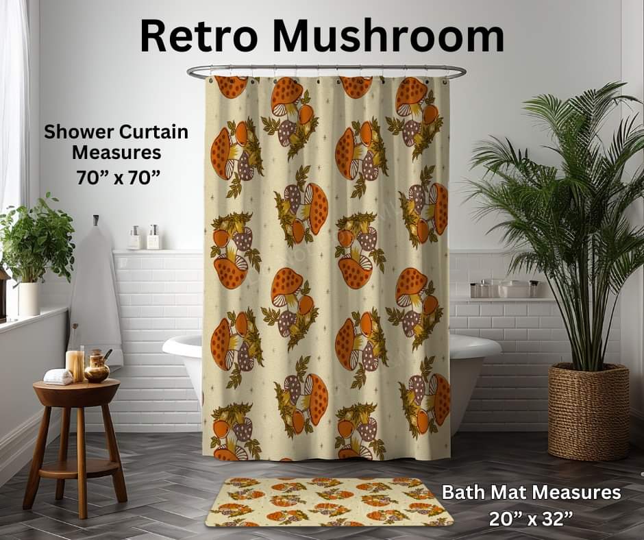Retro Mushroom Custom Shower Curtain and/or Bath Mat