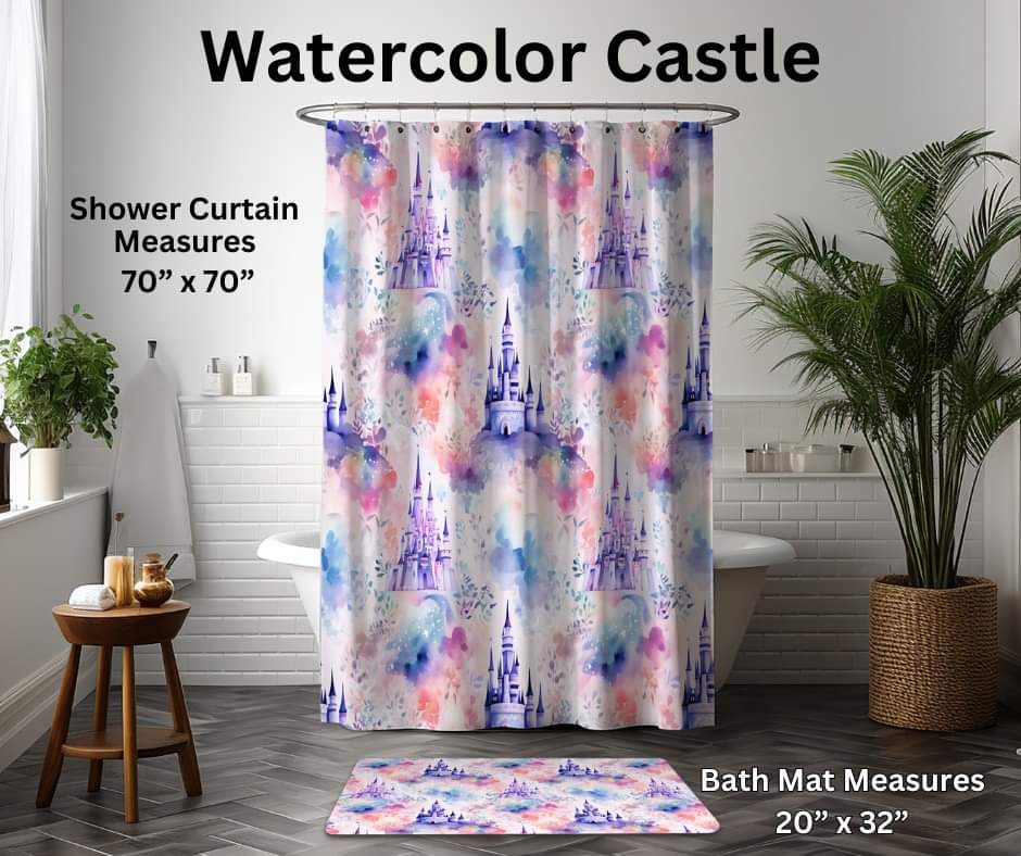 Watercolor Castle Custom Shower Curtain and/or Bath Mat