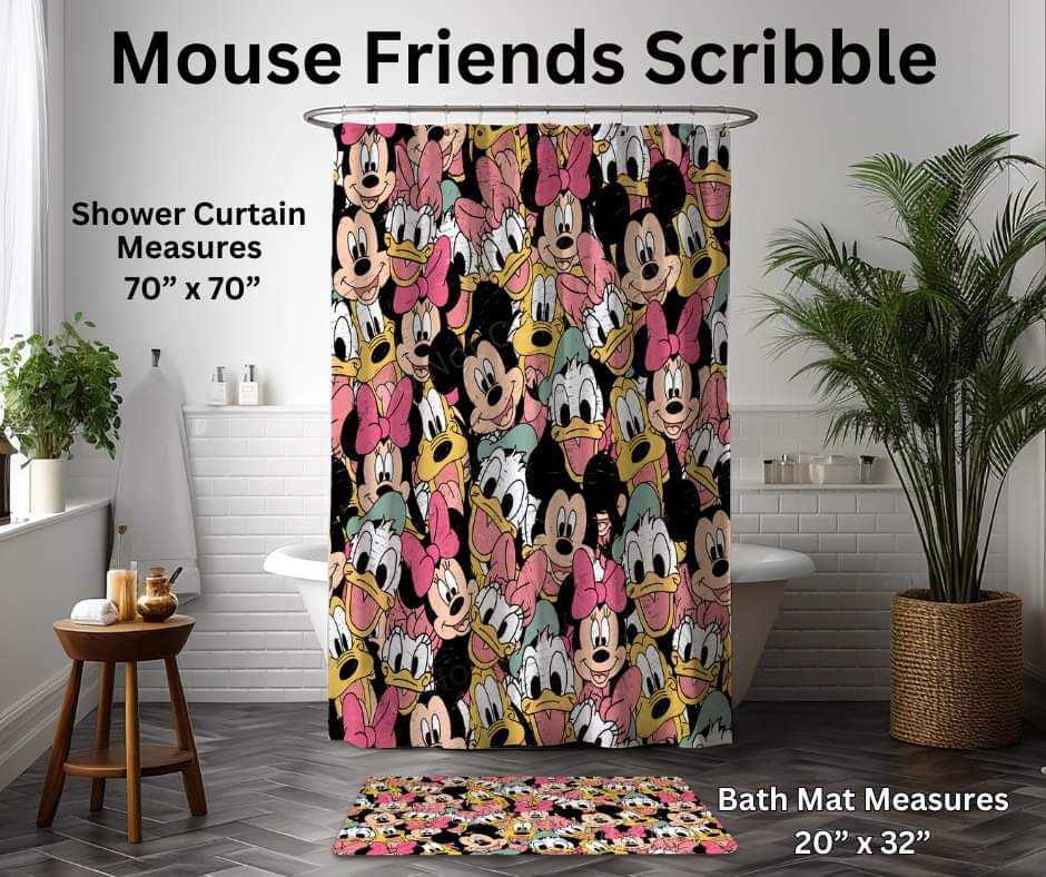 Mouse Friends Scribble Custom Shower Curtain and/or Bath Mat