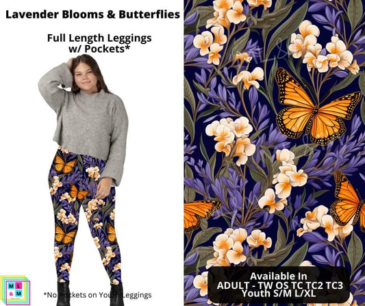 Lavender Blooms & Butterflies Full Length Leggings w/ Pockets