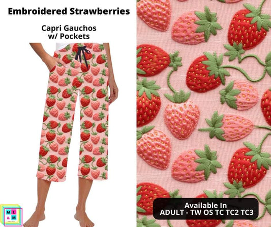 Embroidered Strawberries Capri Gauchos