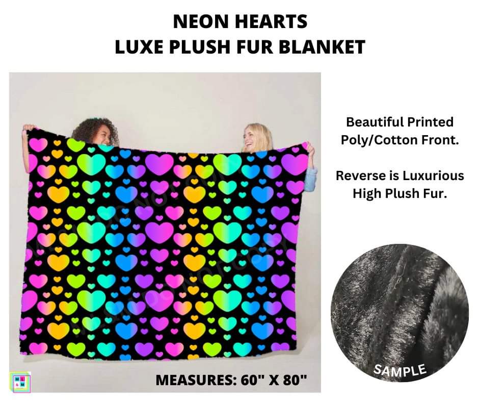 Neon Hearts Luxe Plush Fur Blanket