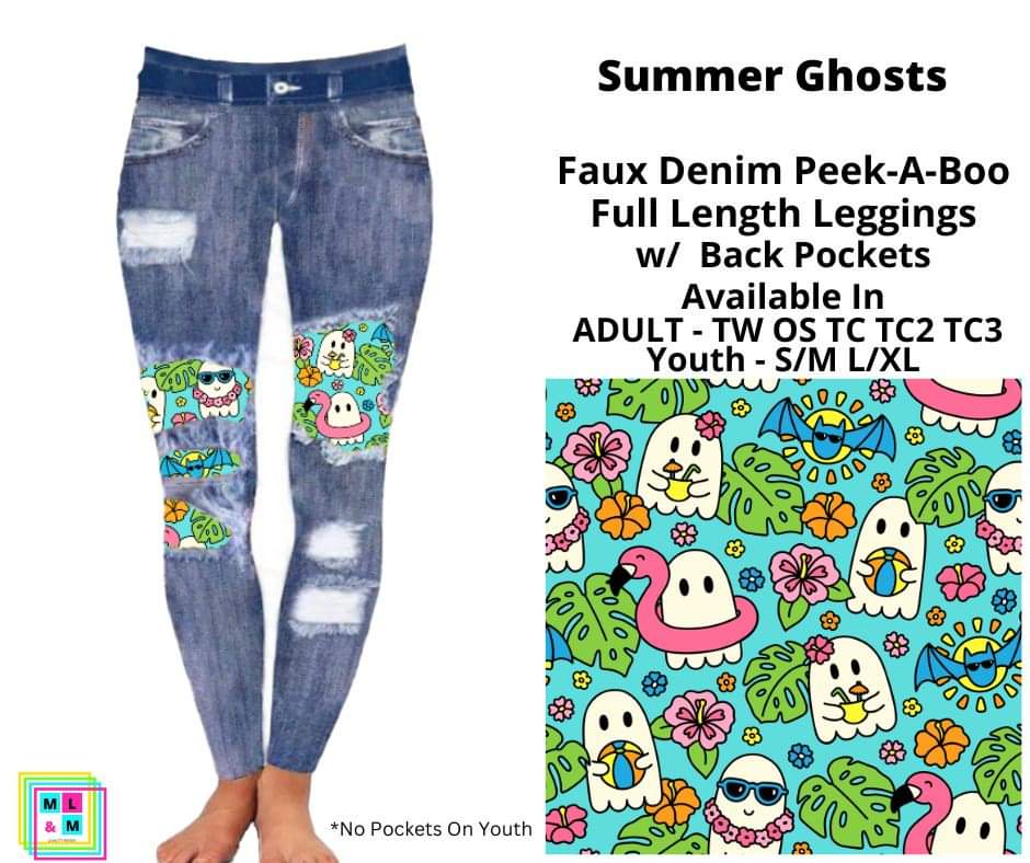 Summer Ghosts Faux Denim Full Length Peekaboo Leggings