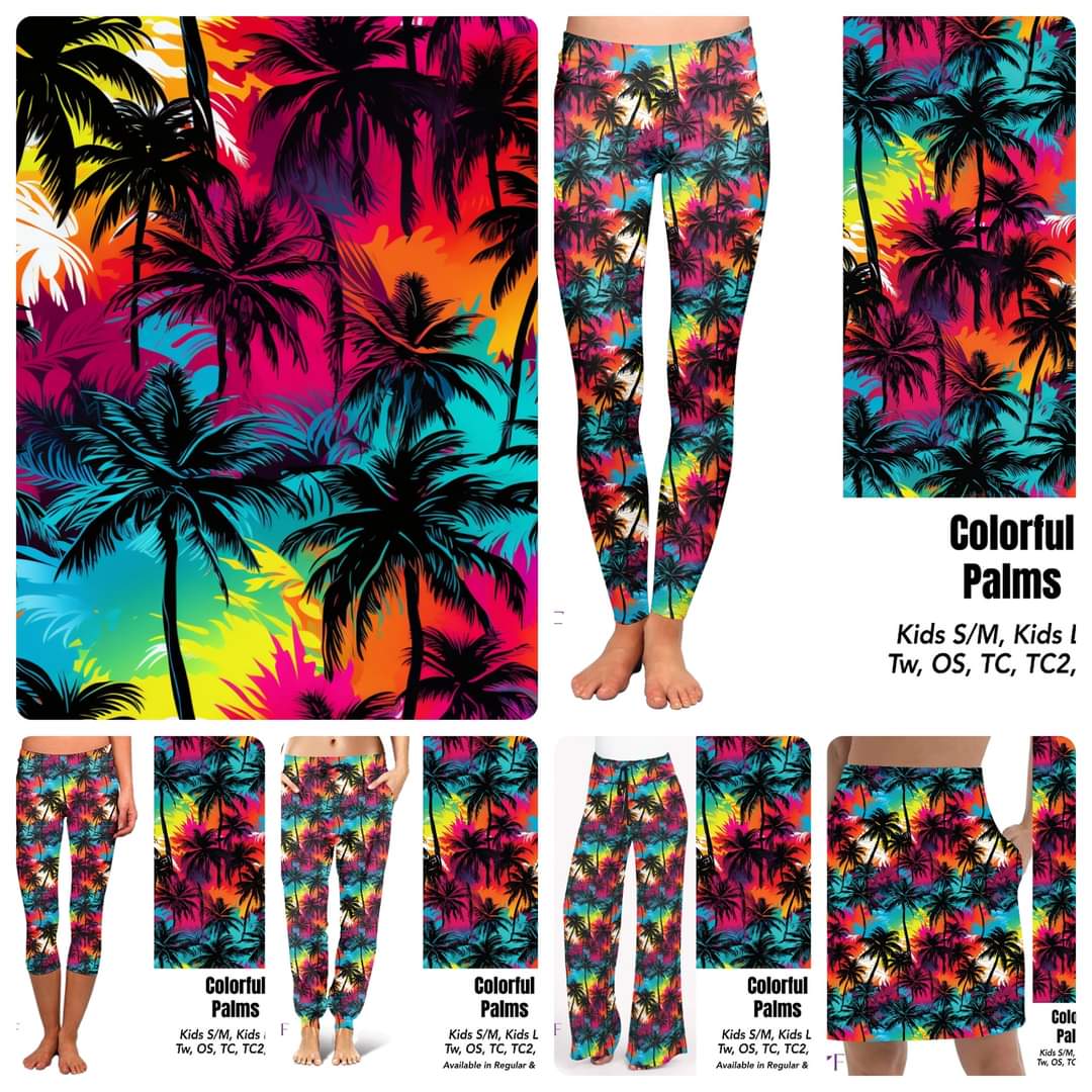 Colorful Palms leggings and skorts with pockets