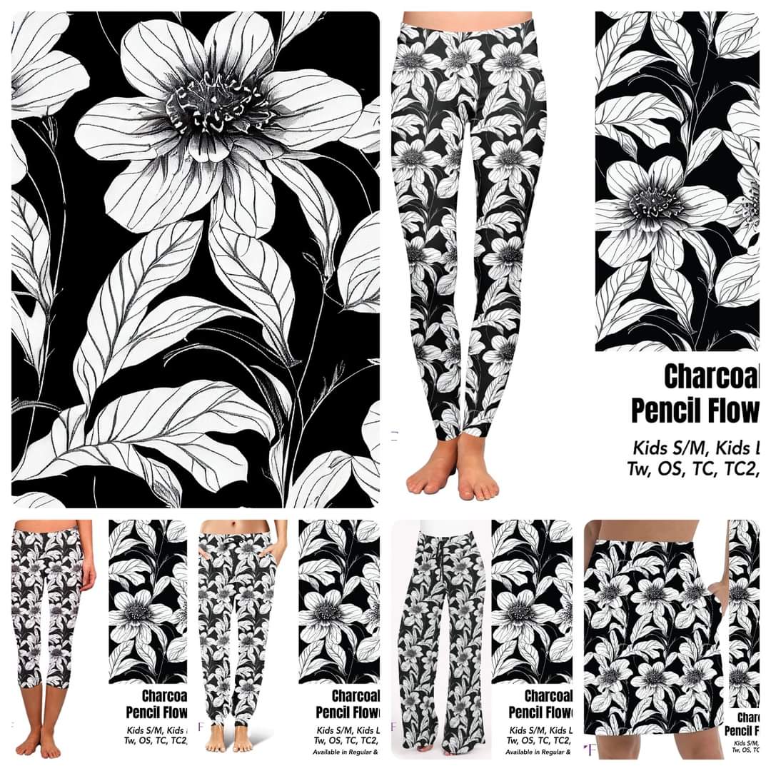 Charcoal Pencil Floral capris and Skorts with pockets