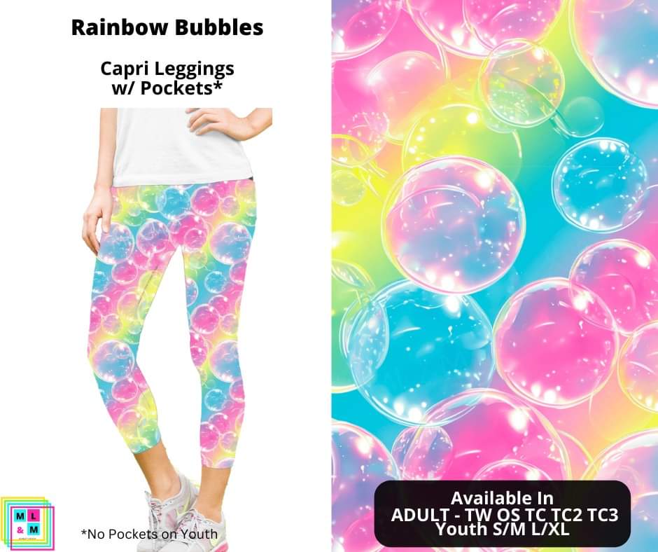 Rainbow Bubbles Capri Length Leggings w/ Pockets