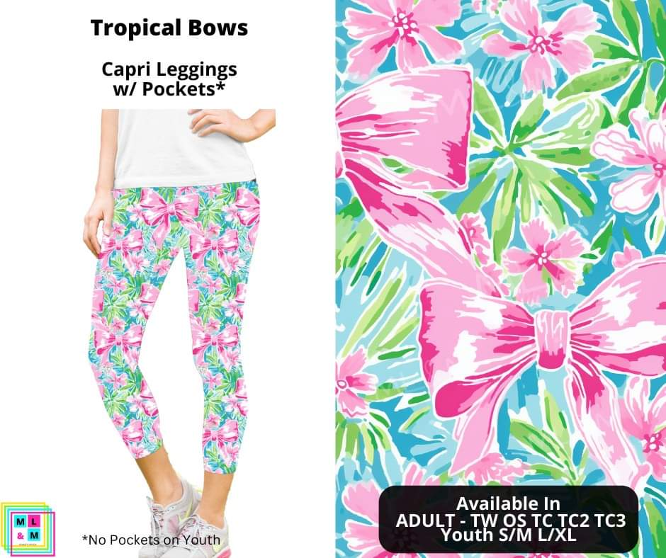 Tropical Bows Capri Length Leggings w/ Pockets