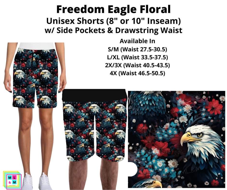 Freedom Eagle Floral 10" Inseam Unisex Shorts