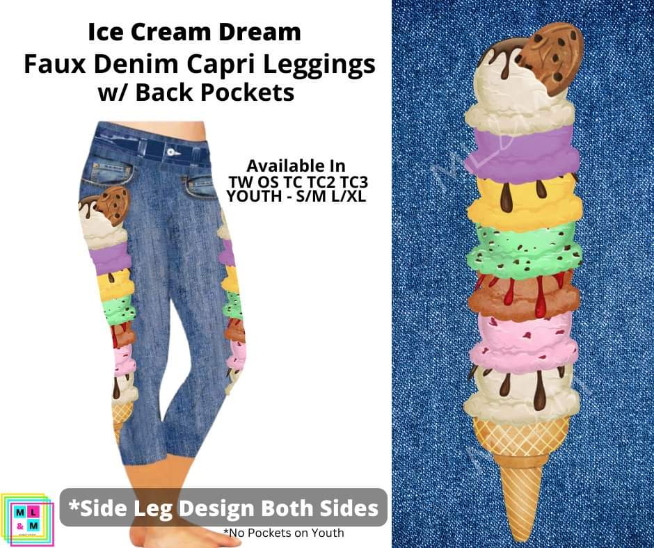 Ice Cream Dream Capri Faux Denim w/ Side Leg Designs