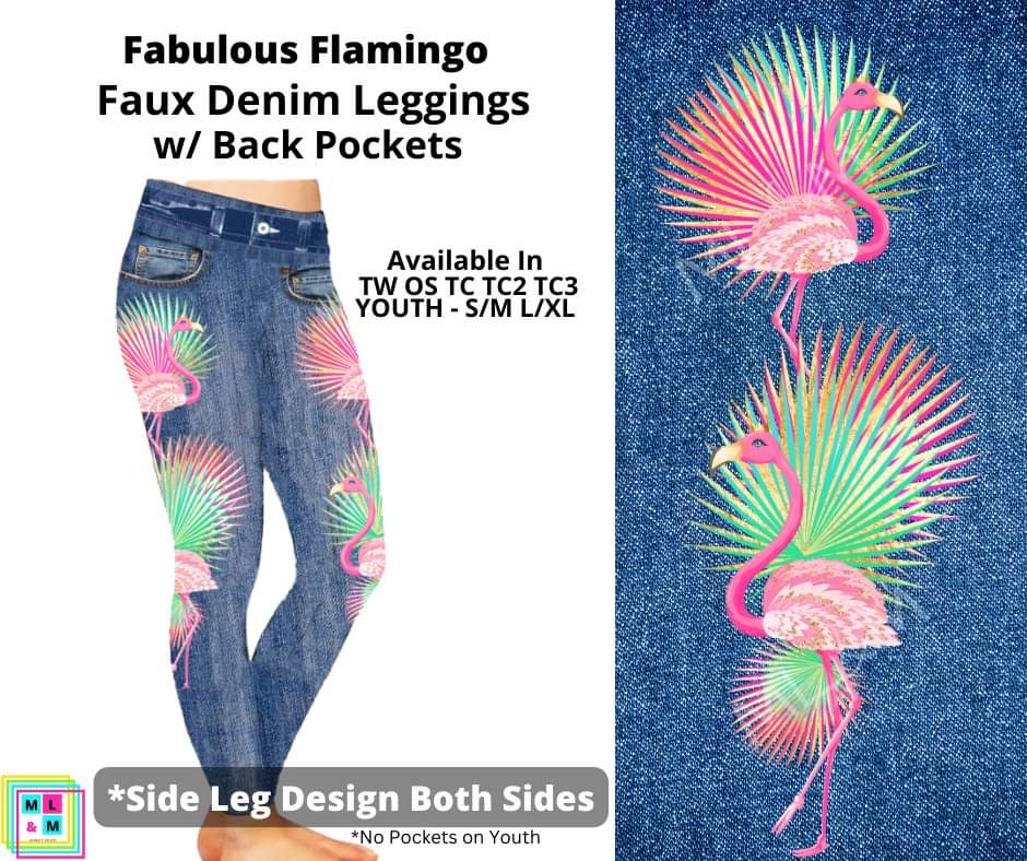 Fabulous Flamingo Full Length Faux Denim w/ Side Leg Designs