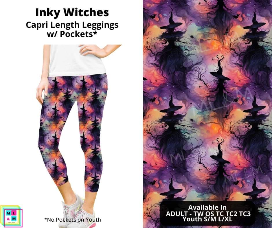 Inky Witches Capri Length Leggings w/ Pockets