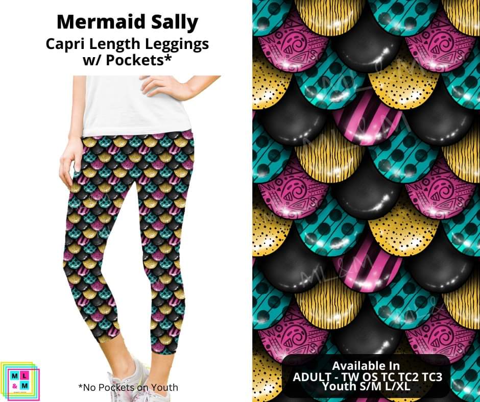 Mermaid Sally Capri Length Leggings w/ Pockets