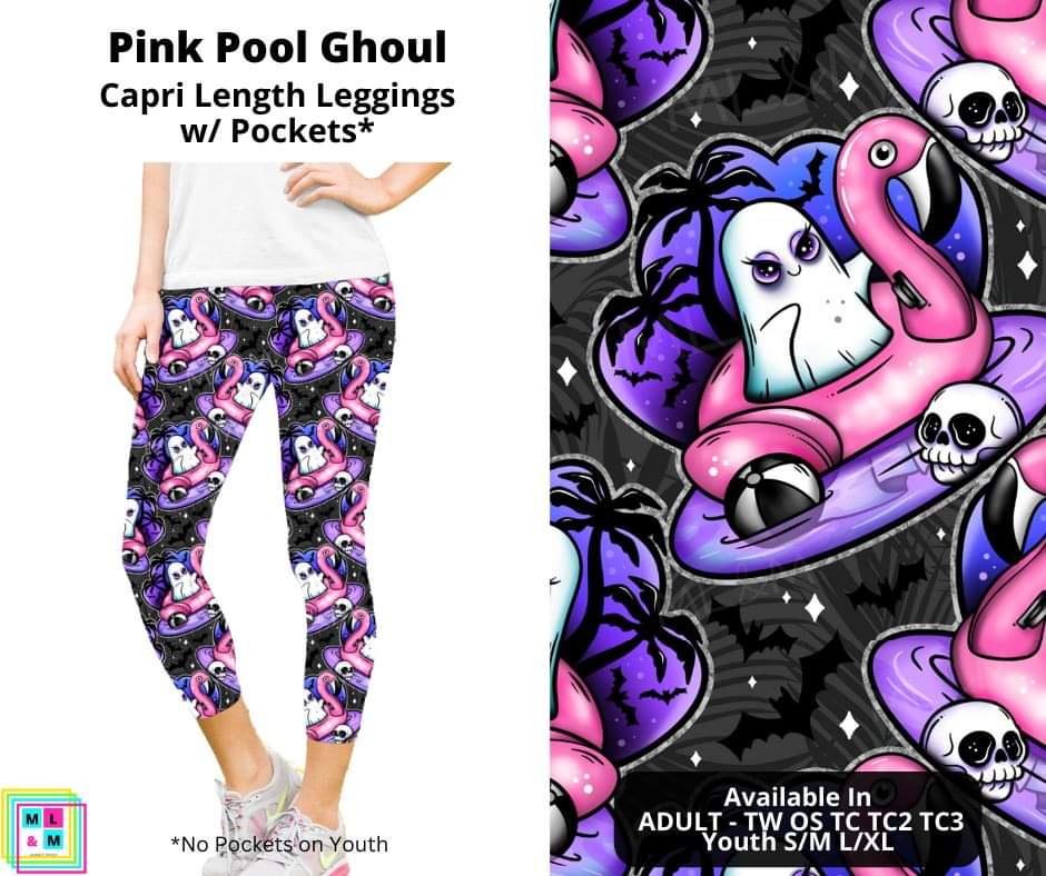 Pink Pool Ghoul Capri Length Leggings w/ Pockets