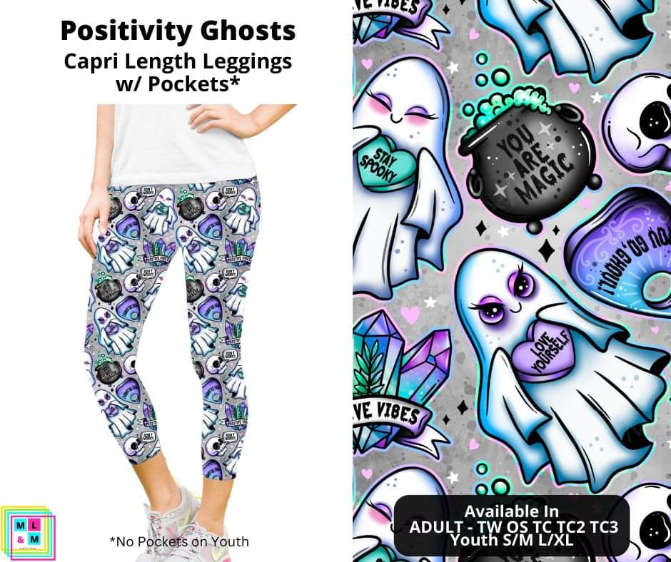 Positivity Ghosts Capri Length Leggings w/ Pockets