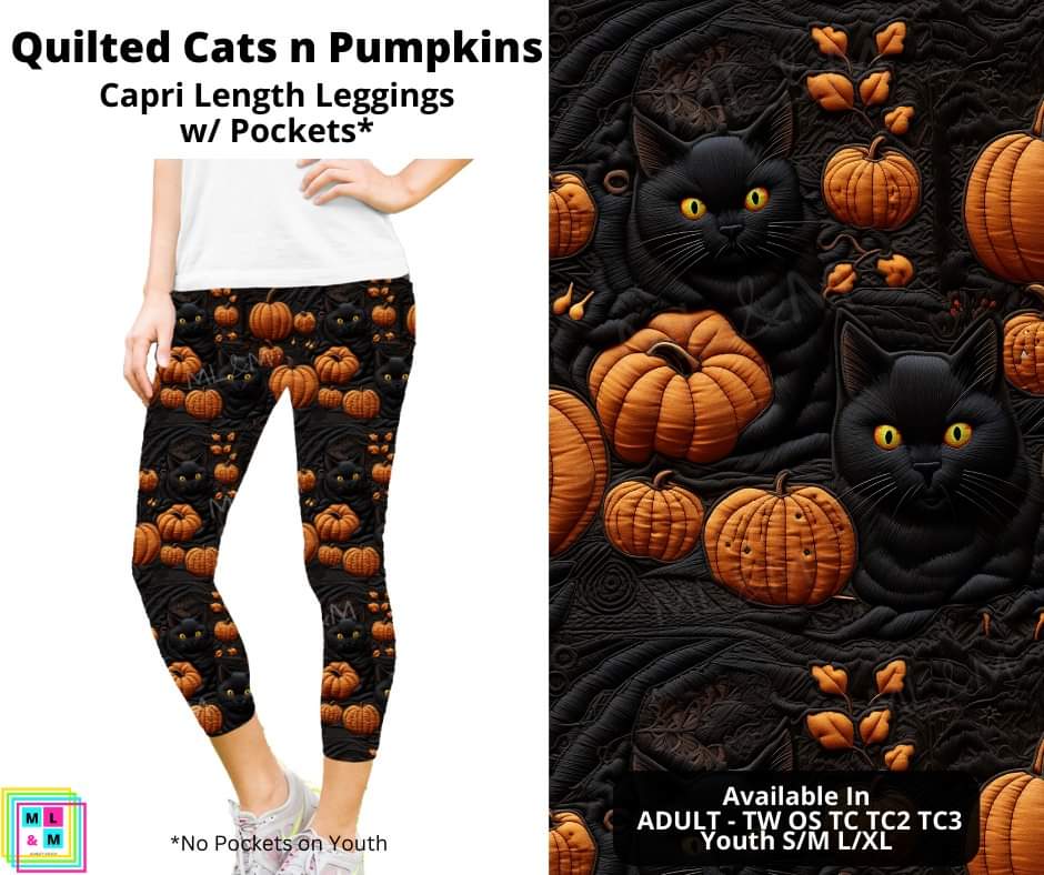 Quilted Cats n Pumpkins Capri Length Leggings w/ Pockets