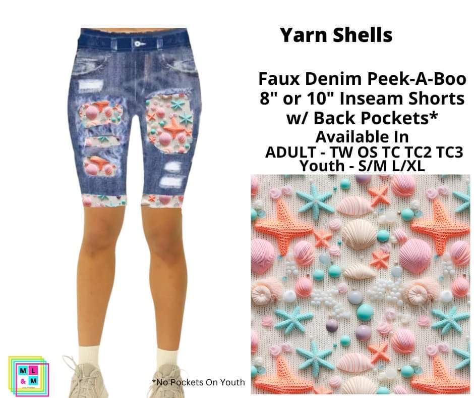 Yarn Shells Faux Denim Shorts w/ Back Pockets