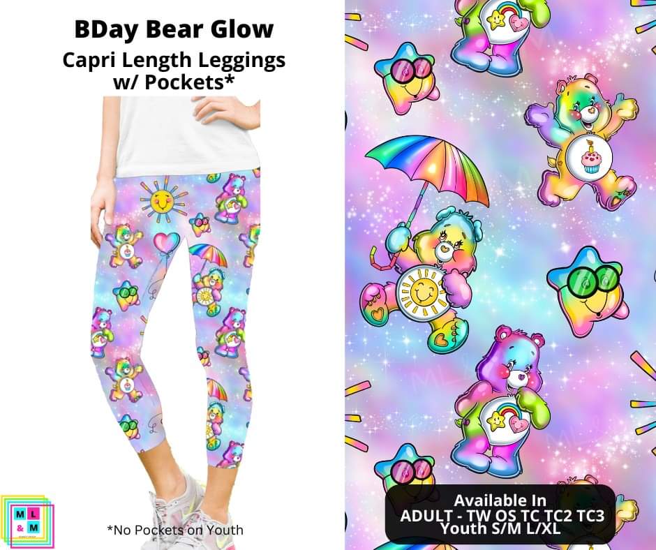 BDay Bear Glow Capri Length Leggings w/ Pockets