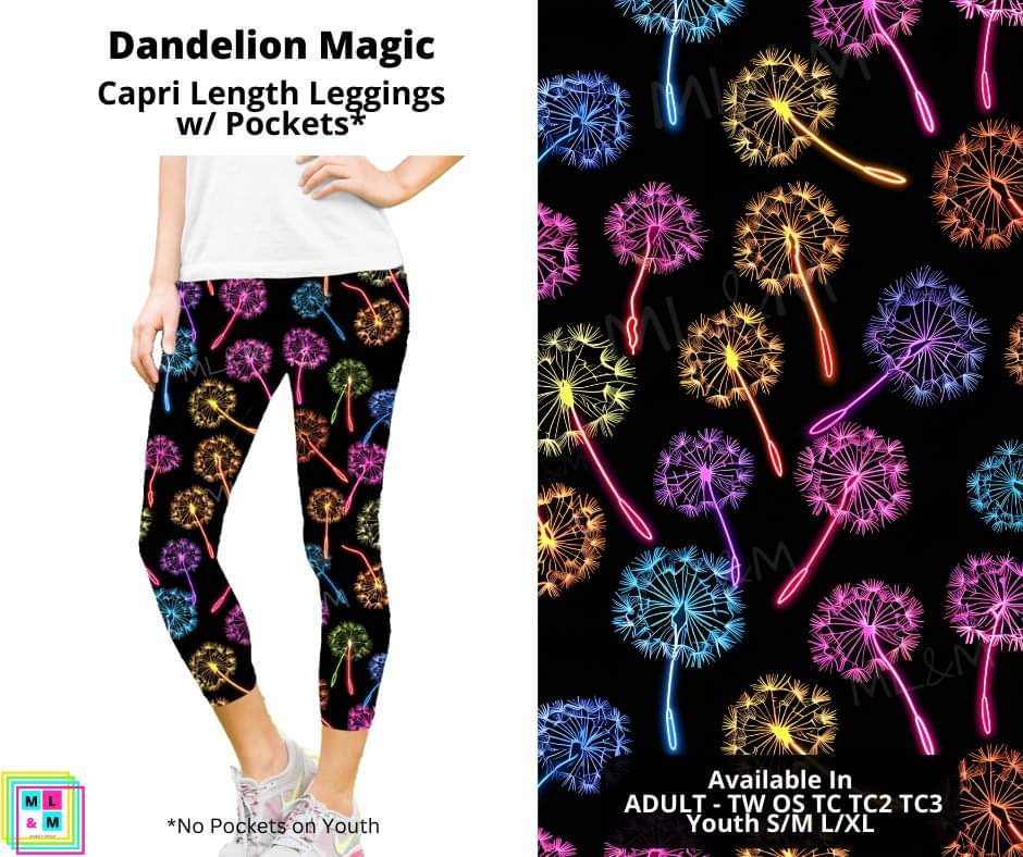 Dandelion Magic Capri Length Leggings w/ Pockets