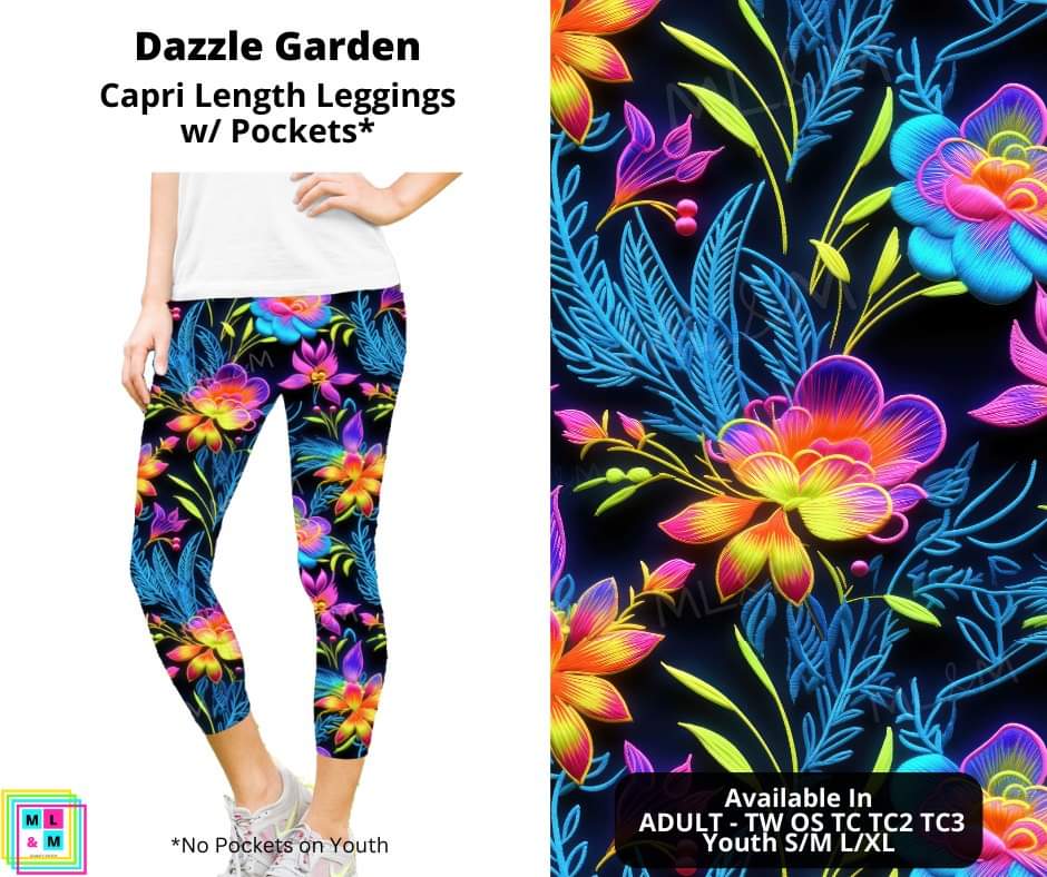 Dazzle Garden Capri Length Leggings w/ Pockets