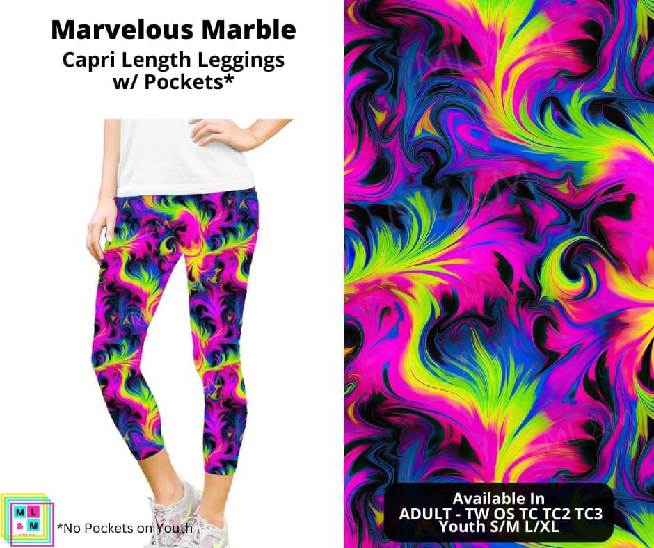 Marvelous Marble Capri Length Leggings w/ Pockets