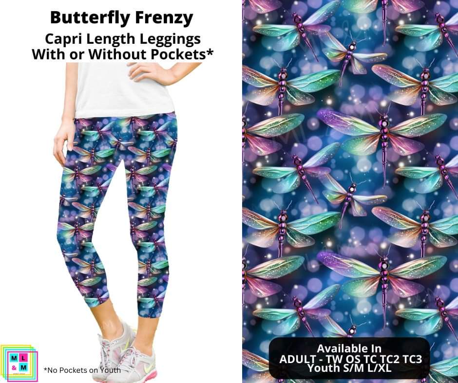 Dragonfly Frenzy Capri Length Leggings w/ Pockets