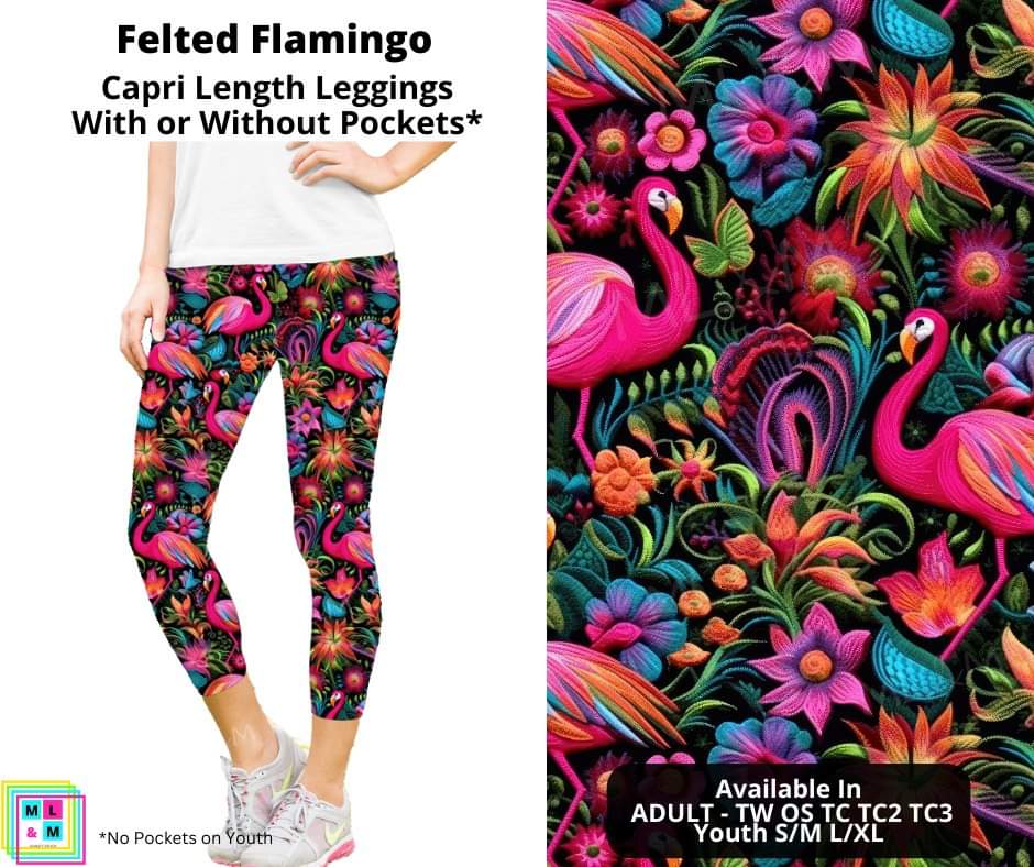 Felted Flamingo Capri Length Leggings w/ Pockets