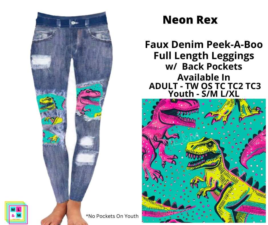 Neon Rex Faux Denim Full Length Peekaboo Leggings