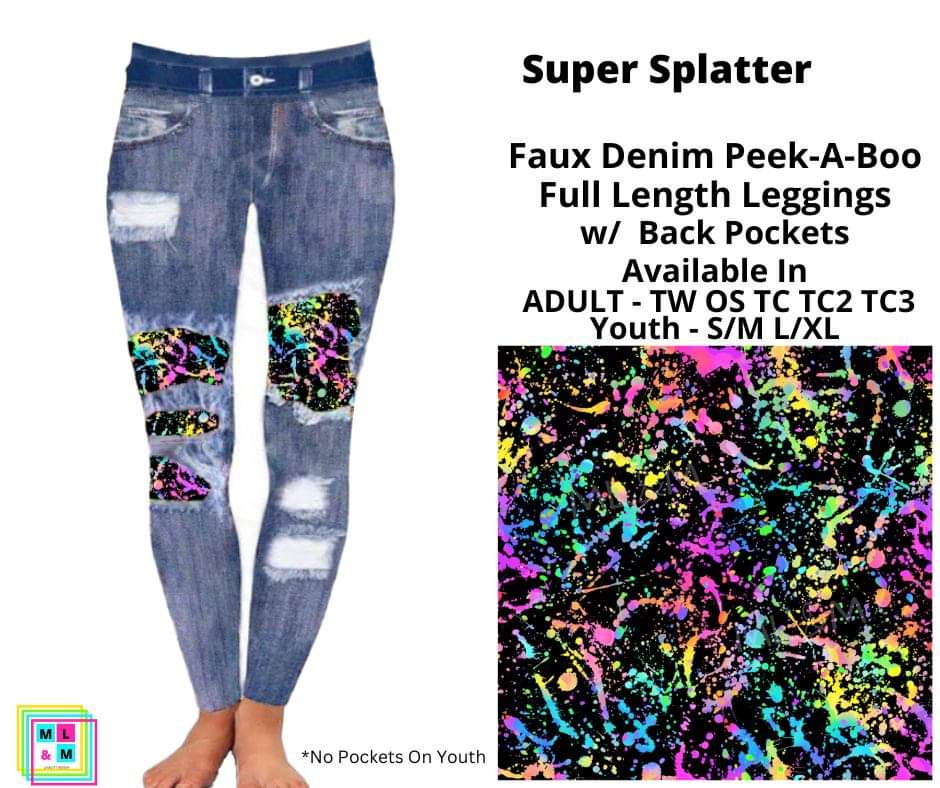 Super Splatter Faux Denim Full Length Peekaboo Leggings