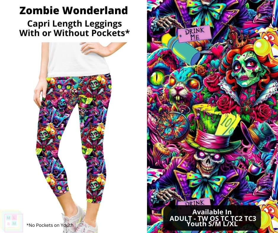 Zombie Wonderland Capri Length Leggings w/ Pockets