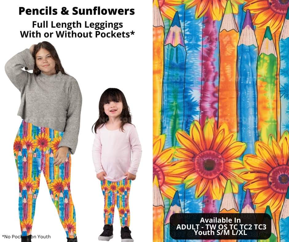 Pencils & Sunflowers Full Length Leggings w/ Pockets