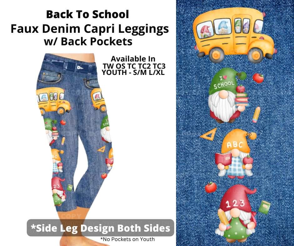 Back To School Capri Faux Denim w/ Side Leg Designs