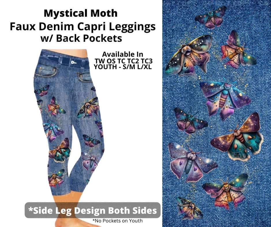 Mystical Moth Capri Faux Denim w/ Side Leg Designs