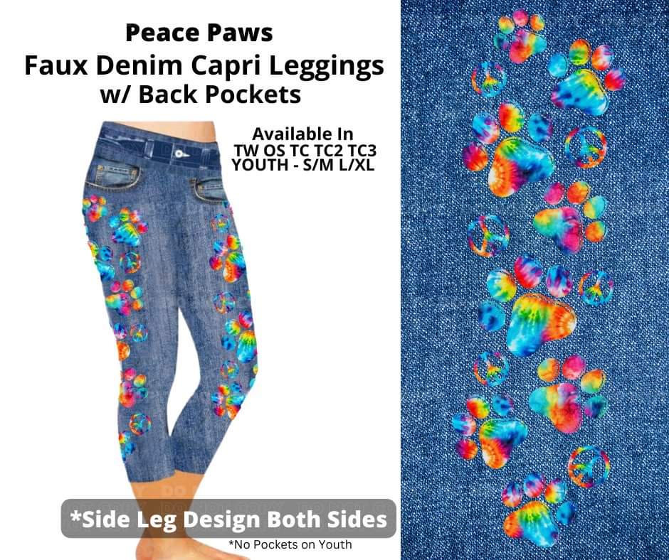 Peace Paws Capri Faux Denim w/ Side Leg Designs