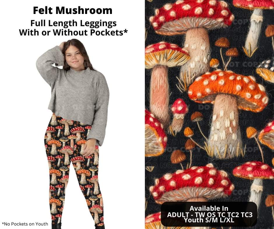 Felt Mushroom Full Length Leggings w/ Pockets