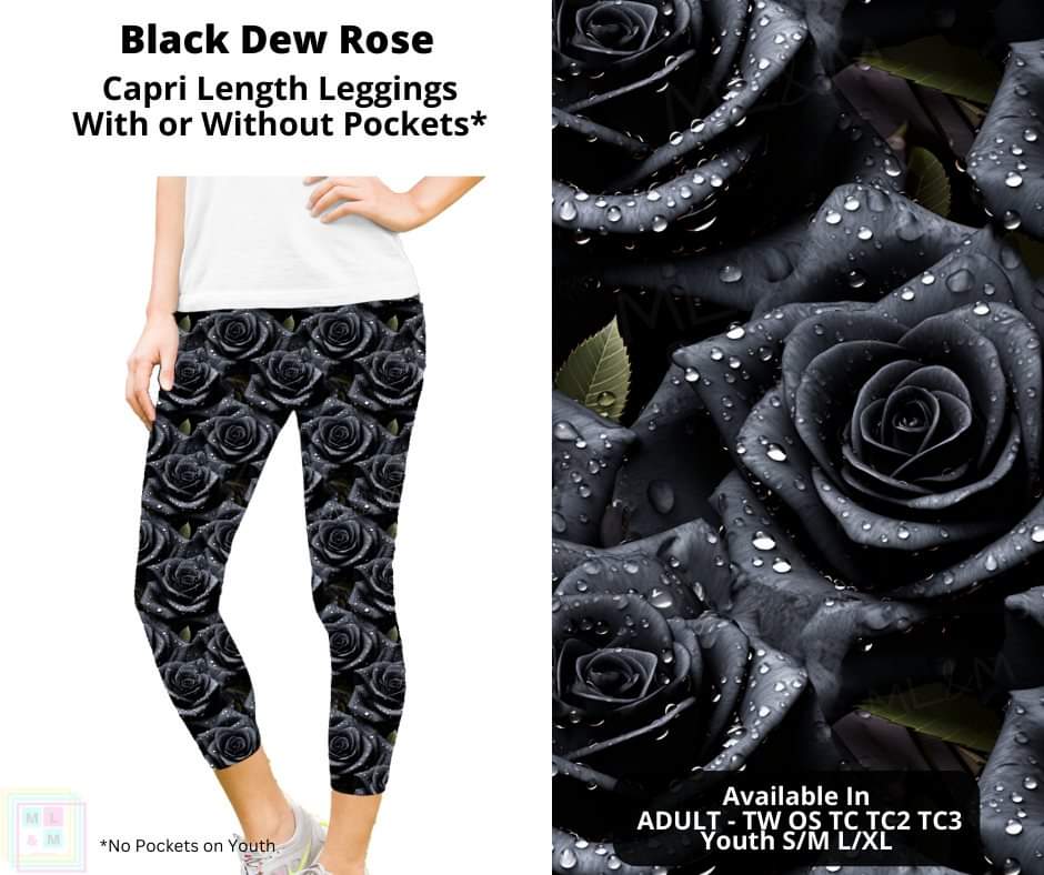 Black Dew Rose Capri Length Leggings w/ Pockets