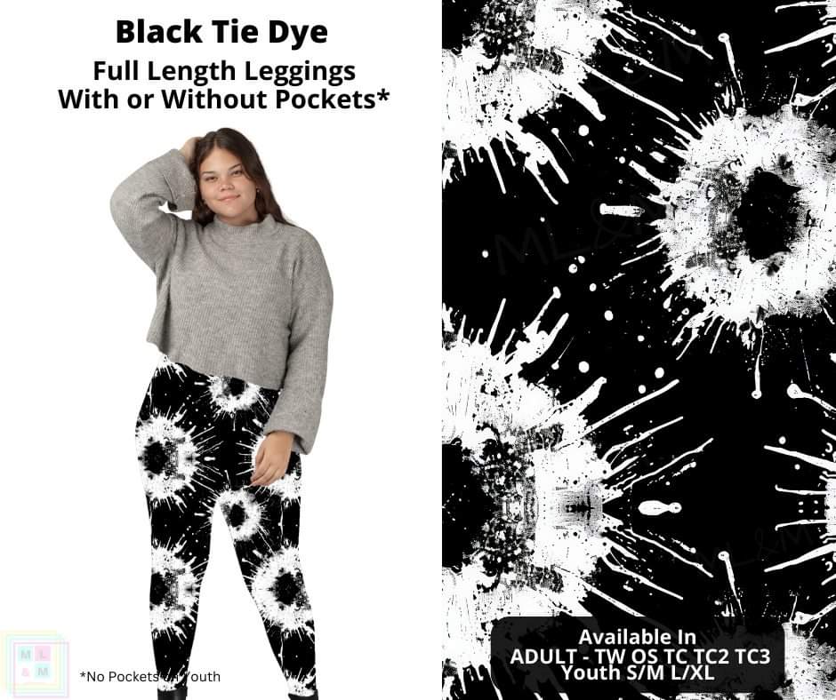 Black Tie Dye Full Length Leggings w/ Pockets