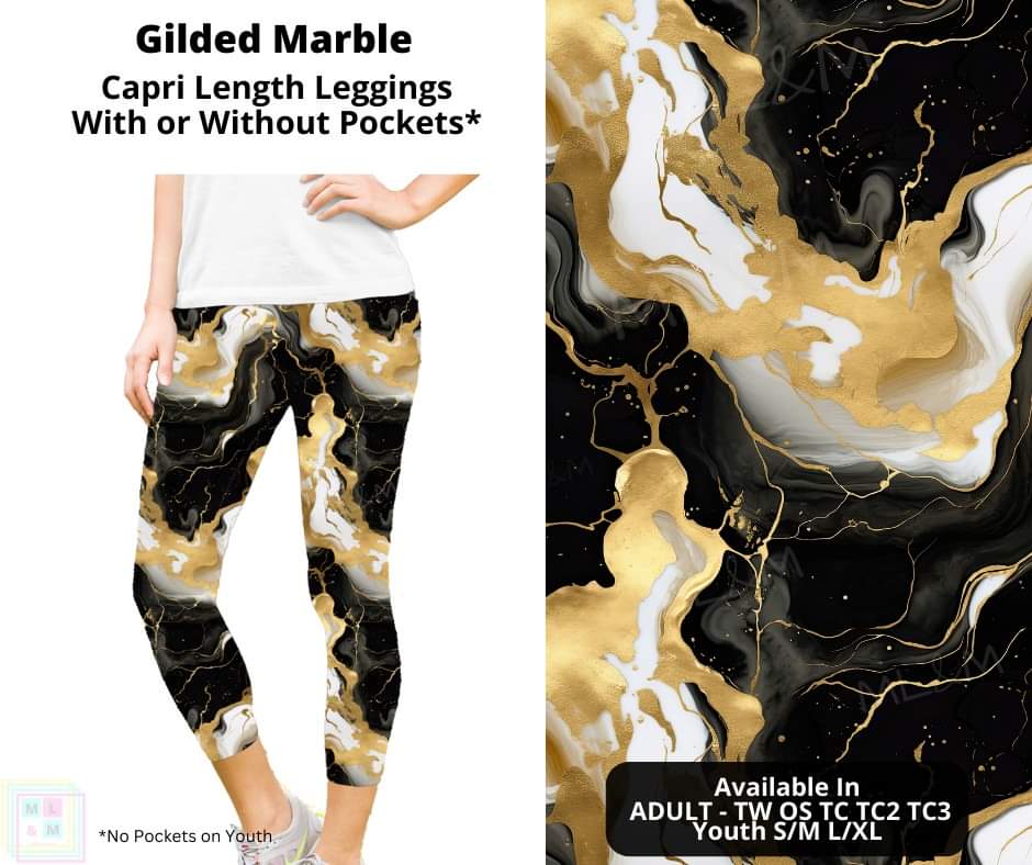 Gilded Marble Capri Length Leggings w/ Pockets