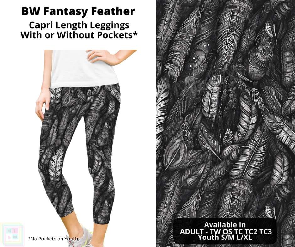 BW Fantasy Feather Capri Length Leggings w/ Pockets