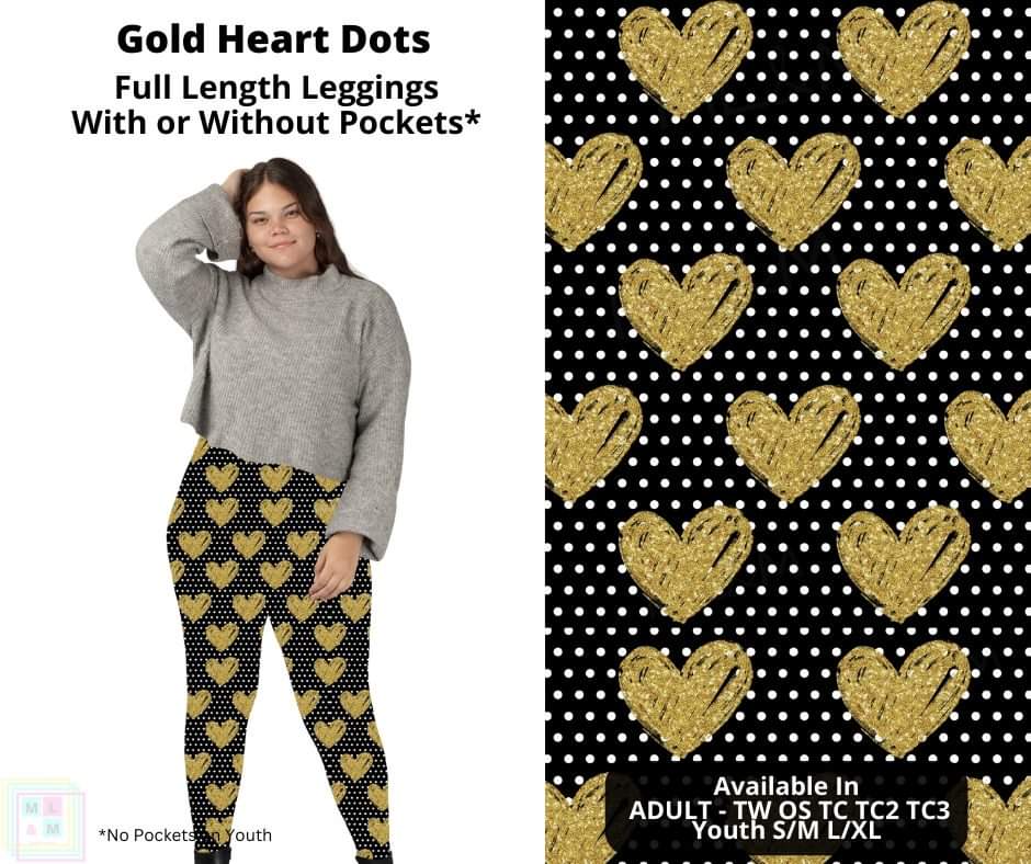 Gold Heart Dots Full Length Leggings w/ Pockets