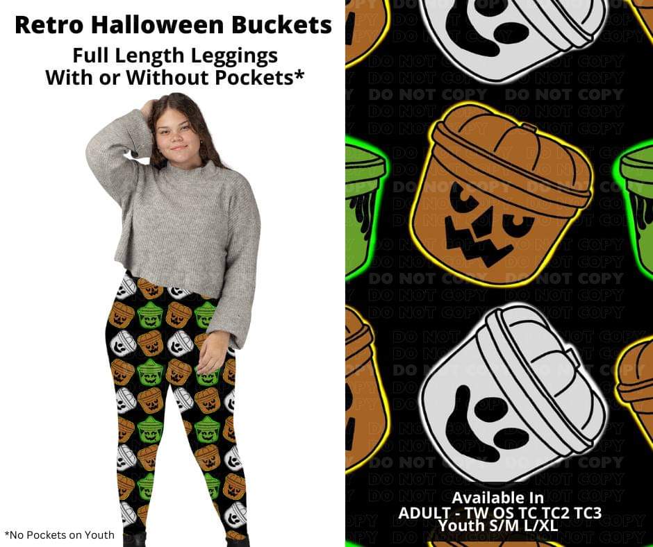 Retro Halloween Buckets Full Length Leggings w/ Pockets