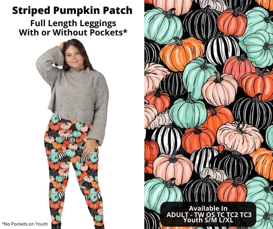 Striped Pumpkin Patch Full Length Leggings w/ Pockets