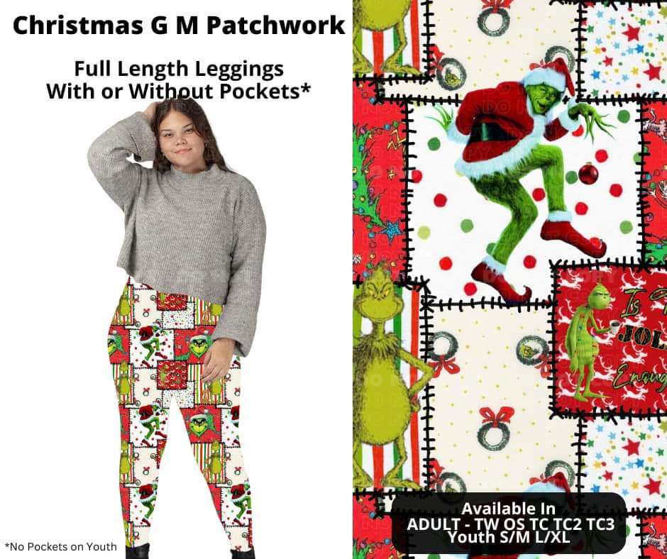 Christmas G M Patchwork Full Length Leggings w/ Pockets