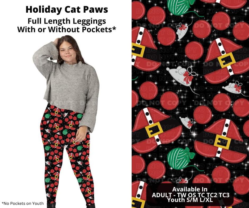 Holiday Cat Paws Full Length Leggings w/ Pockets