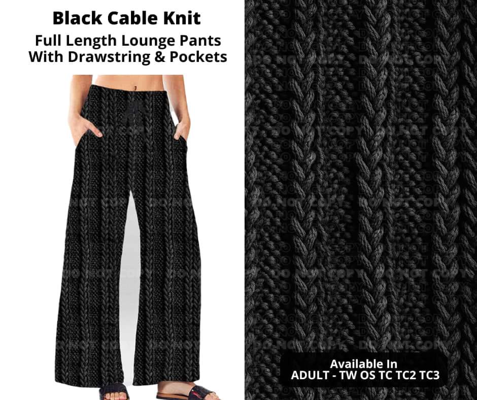 Black Cable Knit Full Length Lounge Pants