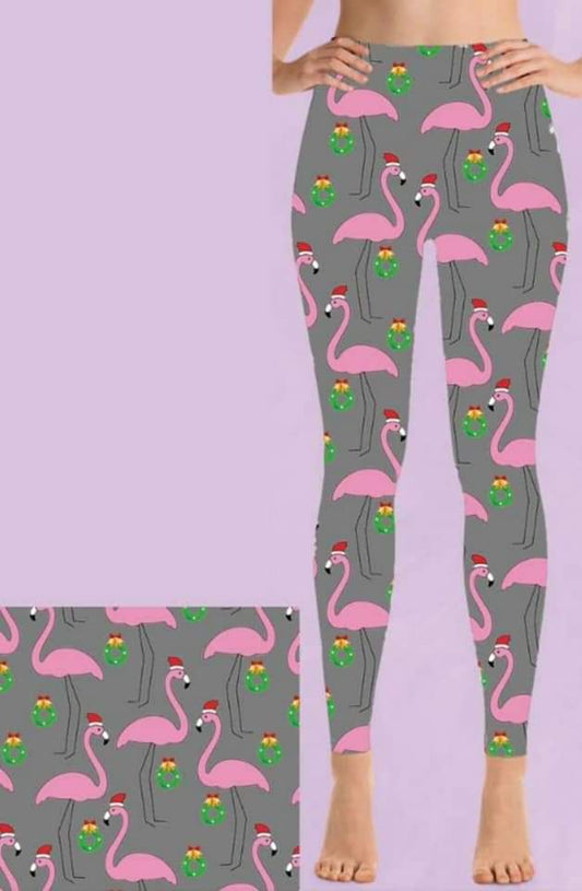 Flamingo Christmas leggings with pockets